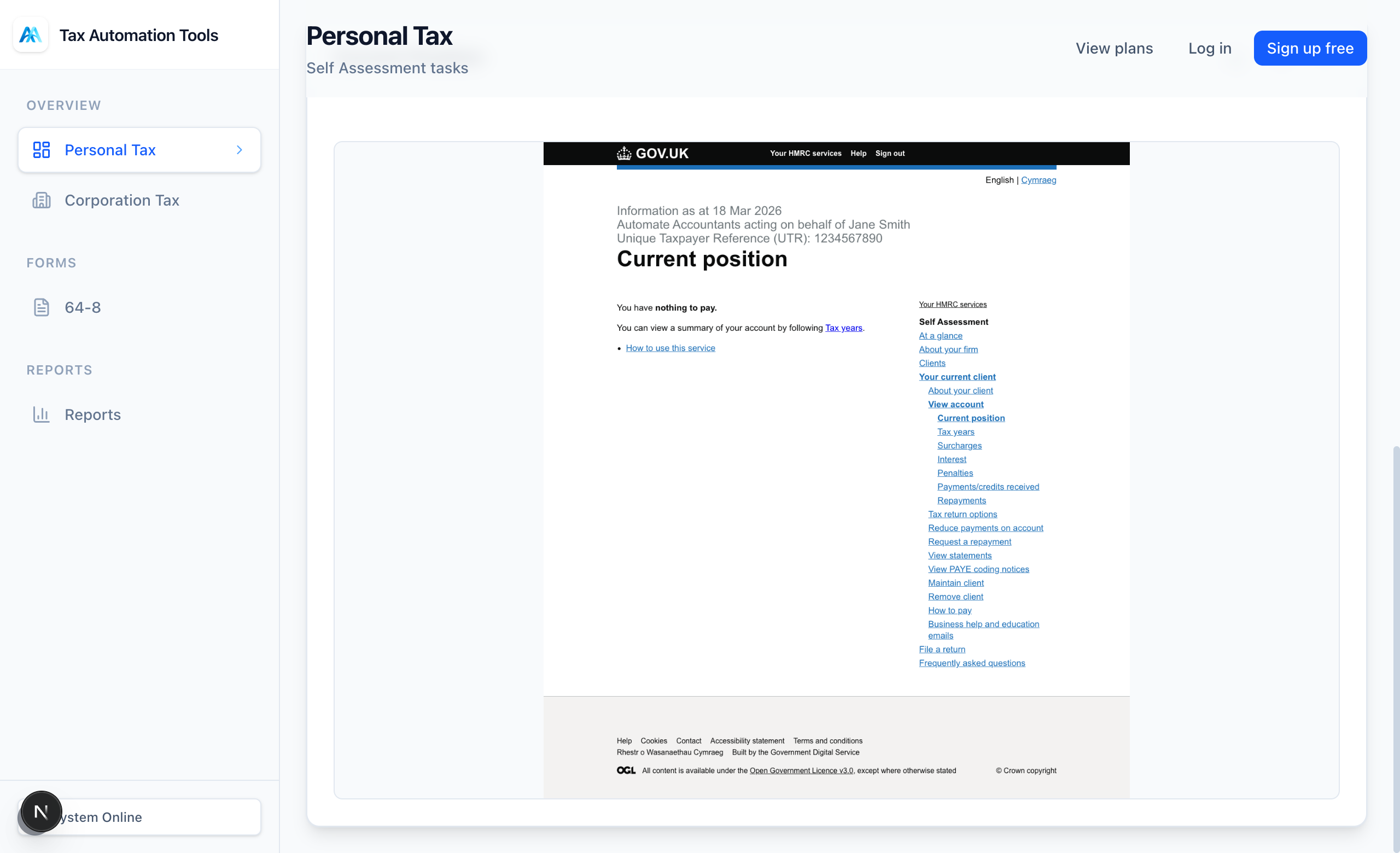 A task result shown in the dashboard